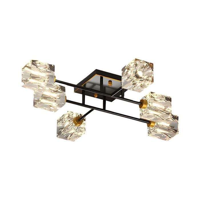 Modern Copper Crystal Cube Semi-Flush Mount Light Fixture. 4/6/8-Light