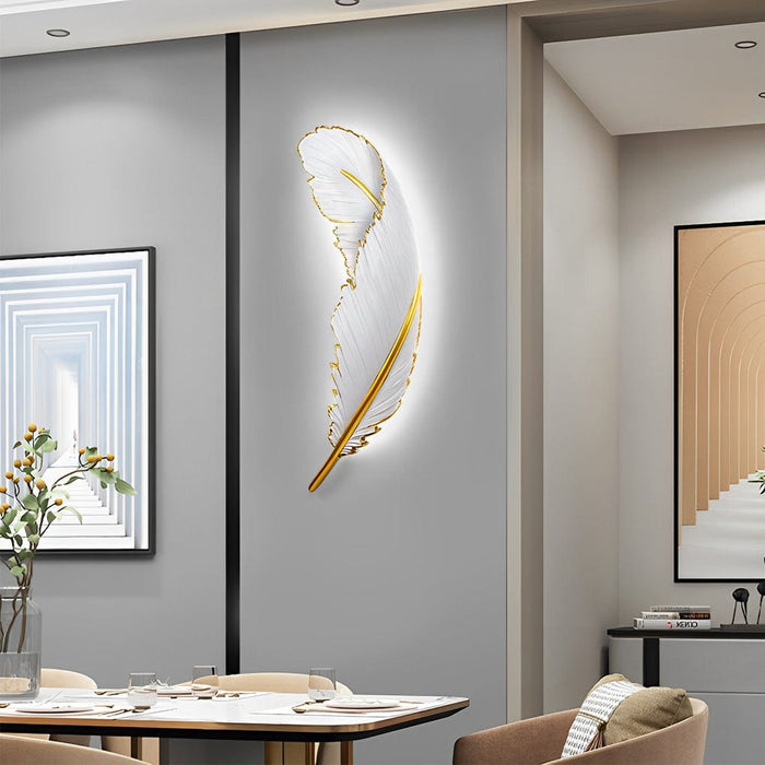 Creative Resin Feathers 3D Decor LED Dimmable White Wall Sconces Light