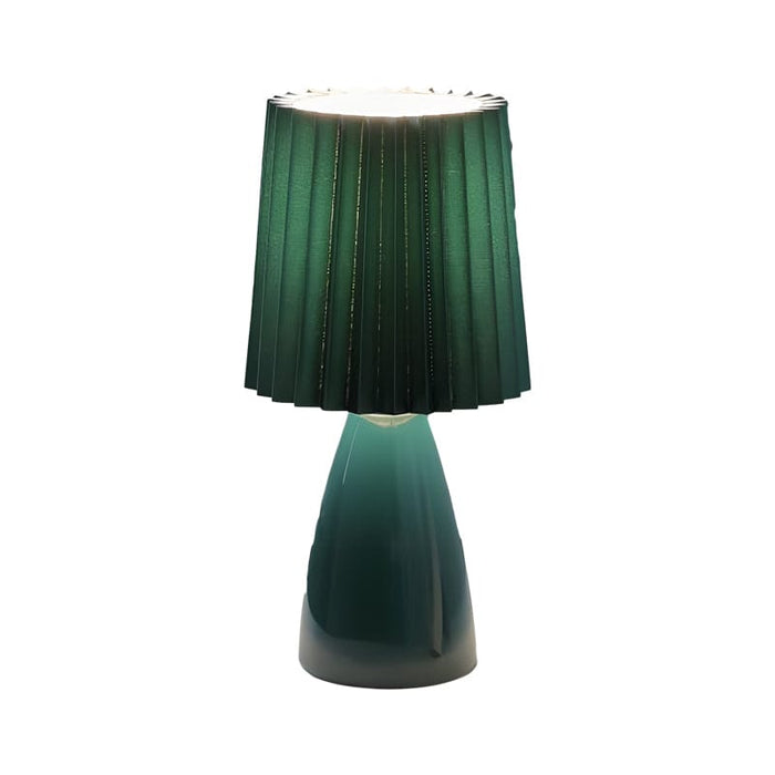 12'' Pleated Fabrics Glass Base USB Dimmable 1-Light Table Lamp