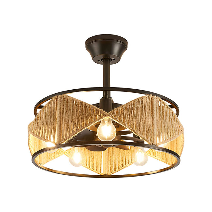20-in Hemp Rope-Woven Caged Ceiling Fan with Light and Remote. 6-Speed