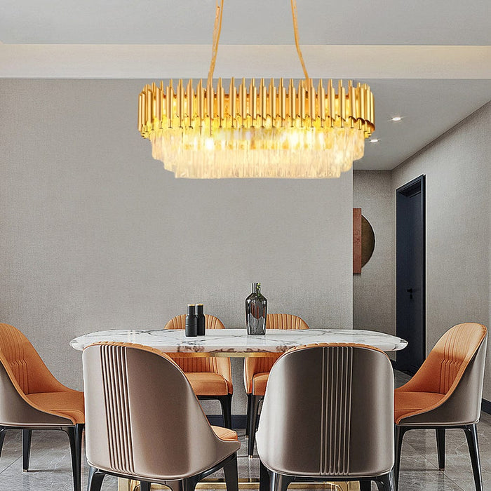 Round Oval Crystal Three Step Dimming Luxury Post-Modern Chandelier