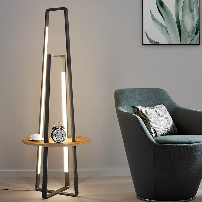 Iron 63''  Shelf Floor Lamp with Wooden Storage Shelves Living Room Standing Light