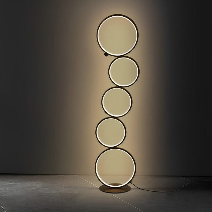 Aluminum 43 Inches 5 Rings Floor Lamp 3 Levels Dimming Circle Tower Floor Lamp