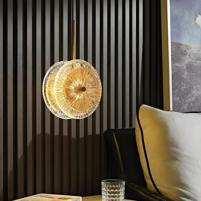 Modern Crystal Glass Disc Pendant Light with LED 1-Light Round Hanging Lamp