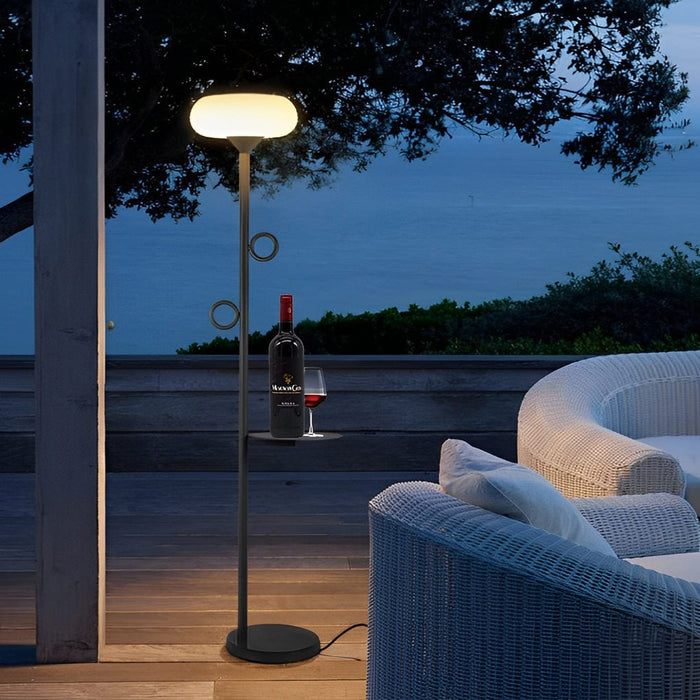 Metal Solar Floor Lamp with Remote Round Pallet Outdoor Waterproof Standing Lamp