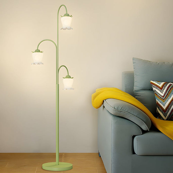 3 Flowers Pastoral Three Step Dimming Green Modern Floor Lamp Standing Lamp