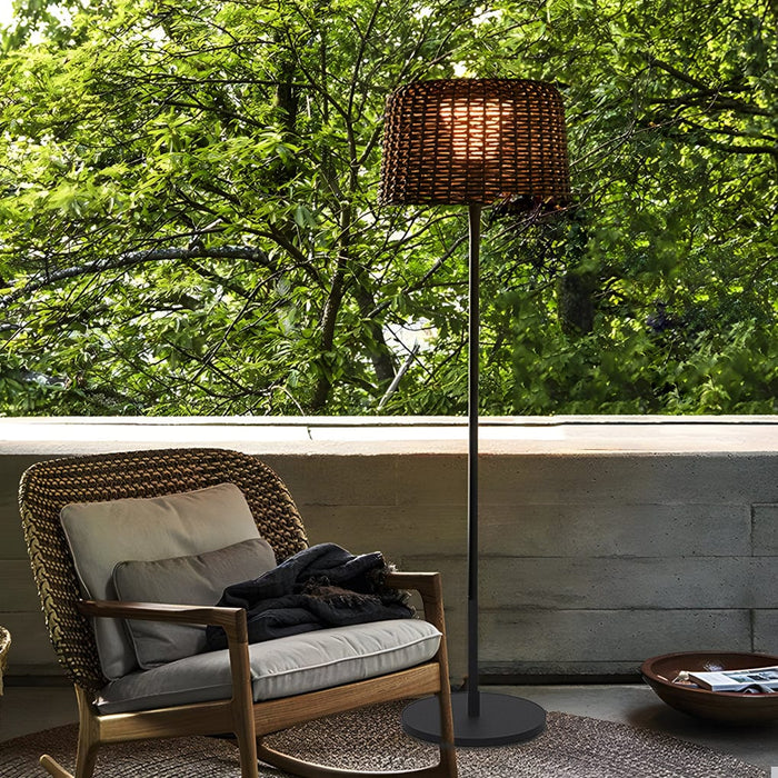 45.27 In.H Hand-Woven Rattan LED Ralph Outdoor Floor Lamp on Round Base