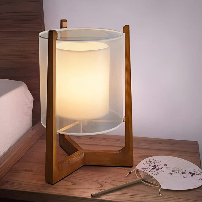 Mid Century Wooden Floor Lamp With Fabric Shade LED 3 Step Dimming Standing Lamp