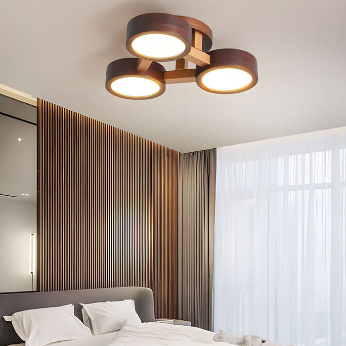 Modern Sputnik 3/4/5-Light Walnut Circles Flush Mount LED Ceiling Light