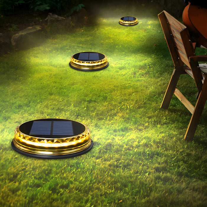 Modern Black LED Outdoor Solar Disc Path Light. 4-Pack