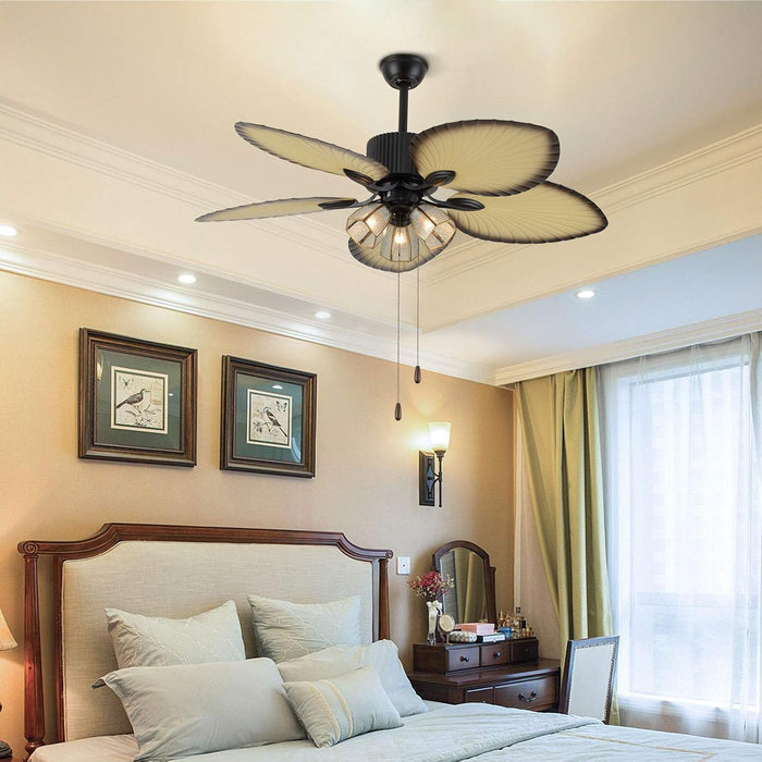 52 in. Tropical Indoor Outdoor Ceiling Fan with Light Kit Pull Chain, Quite Ceiling Fan for Dining Room Living Room Bedroom