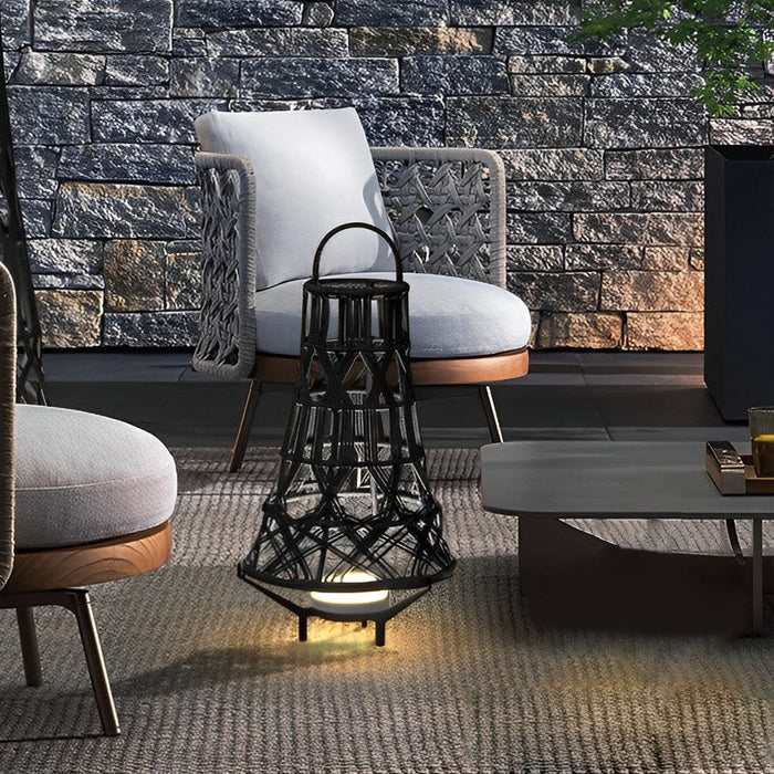 Black Rope Solar Tribal Floor Lamp Rechargeable Waterproof Portable Standing Lamp