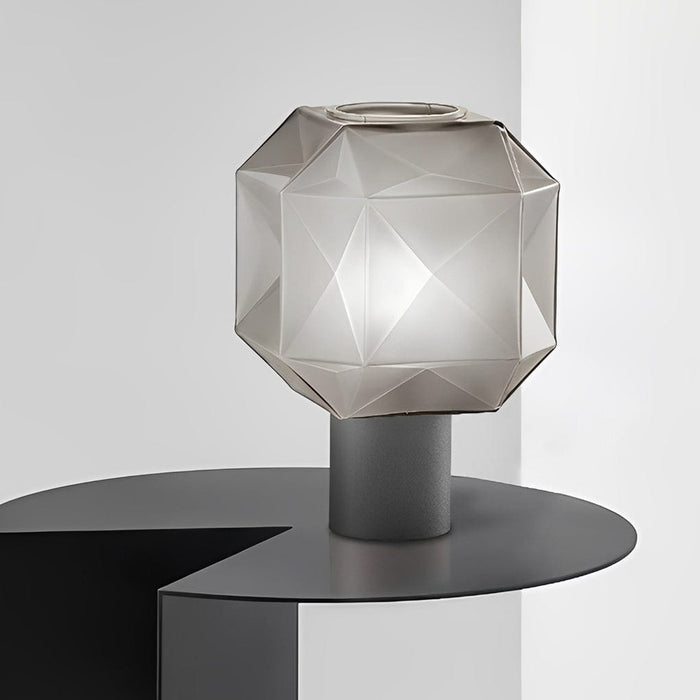 1-Light Cubo Table Lamp with Smoke Gray Novelty Glass Shade Bedroom Light