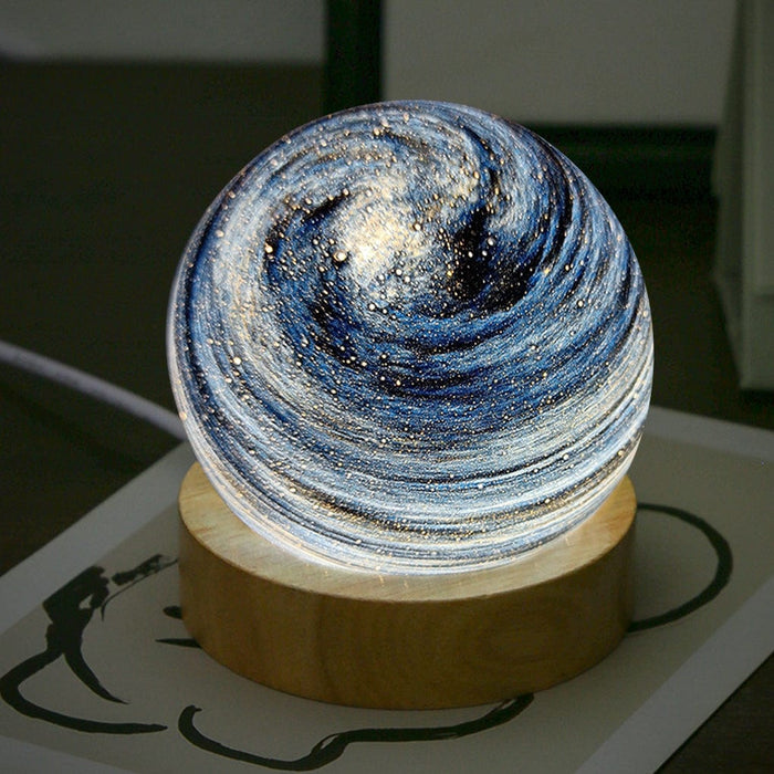 Globe Glass Galaxy Starry Sky Planet Lamp with Wooden Base Stepless Dimming LED Kids' Lamp