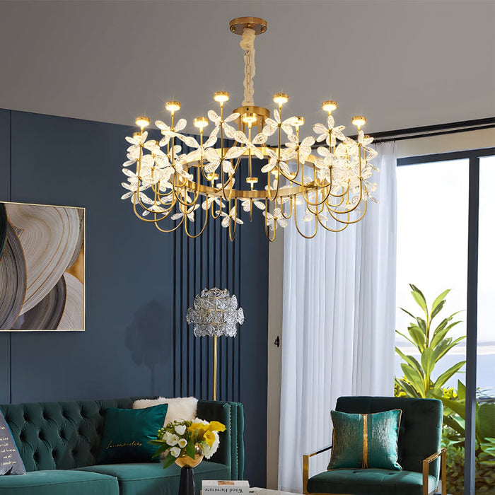 Nordic Floral-Inspired Crystal Chandelier for Living Room. 23.6''/31.5''