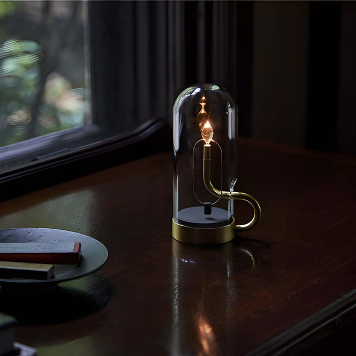 Clear Glass Dome Shaped Portable Cordless HYMN Table Lamp Candlestick Desk Ambient Lamp