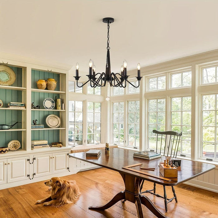 6-Light Classic Black Hanging Pendant Light, Modern Farmhouse Vintage Candlestick Pendant Lighting for Kitchen Dining Room Living Room-ErisView