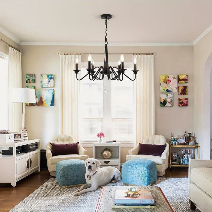6-Light Classic Black Hanging Pendant Light, Modern Farmhouse Vintage Candlestick Pendant Lighting for Kitchen Dining Room Living Room-ErisView