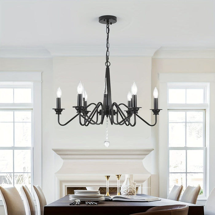 6-Light Classic Black Hanging Pendant Light, Modern Farmhouse Vintage Candlestick Pendant Lighting for Kitchen Dining Room Living Room-ErisView