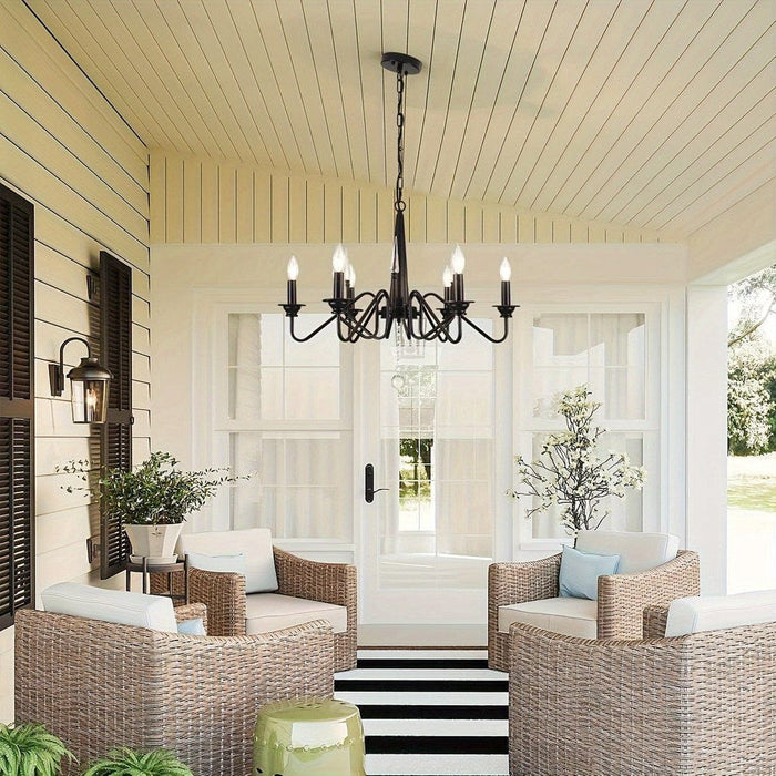 6-Light Classic Black Hanging Pendant Light, Modern Farmhouse Vintage Candlestick Pendant Lighting for Kitchen Dining Room Living Room-ErisView