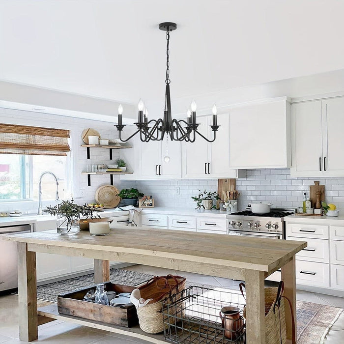 6-Light Classic Black Hanging Pendant Light, Modern Farmhouse Vintage Candlestick Pendant Lighting for Kitchen Dining Room Living Room-ErisView