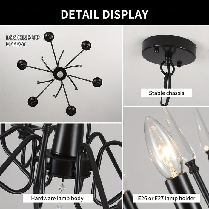 6-Light Classic Black Hanging Pendant Light, Modern Farmhouse Vintage Candlestick Pendant Lighting for Kitchen Dining Room Living Room-ErisView
