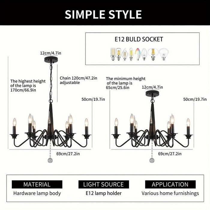 6-Light Classic Black Hanging Pendant Light, Modern Farmhouse Vintage Candlestick Pendant Lighting for Kitchen Dining Room Living Room-ErisView