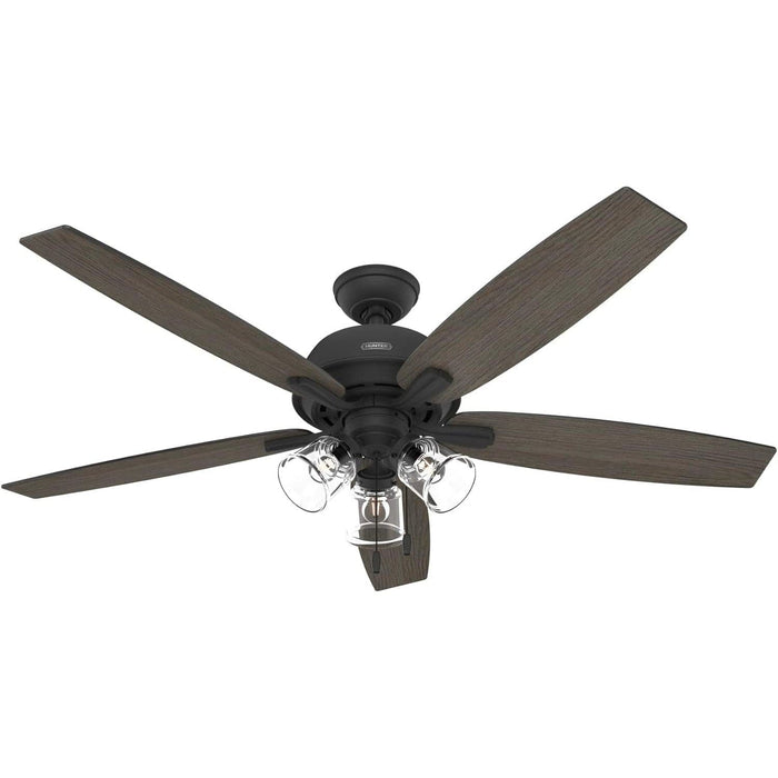 60 in. 5 Blade Ceiling Fan with Light, Matte Black Ceiling Fan, Hunter Ceiling Fan-10-ErisView