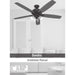 60 in. 5 Blade Ceiling Fan with Light, Matte Black Ceiling Fan, Hunter Ceiling Fan-14-ErisView