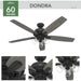 60 in. 5 Blade Ceiling Fan with Light, Matte Black Ceiling Fan, Hunter Ceiling Fan-2-ErisView