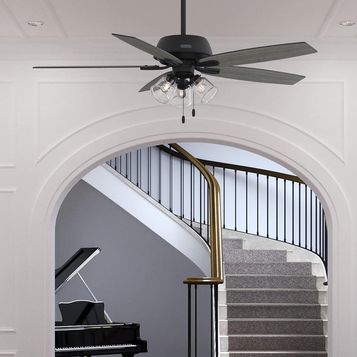60 in. 5 Blade Ceiling Fan with Light, Matte Black Ceiling Fan, Hunter Ceiling Fan-4-ErisView