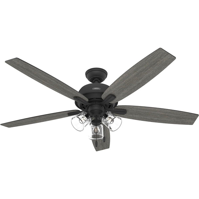 60 in. 5 Blade Ceiling Fan with Light, Matte Black Ceiling Fan, Hunter Ceiling Fan-1-ErisView