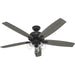60 in. 5 Blade Ceiling Fan with Light, Matte Black Ceiling Fan, Hunter Ceiling Fan-1-ErisView