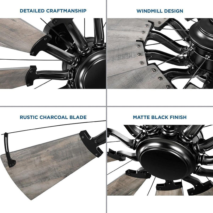 60 in. Big Matte Black Farmhouse Reversible Ceiling Fan, Mid Century Modern Ceiling Fan-11-ErisView