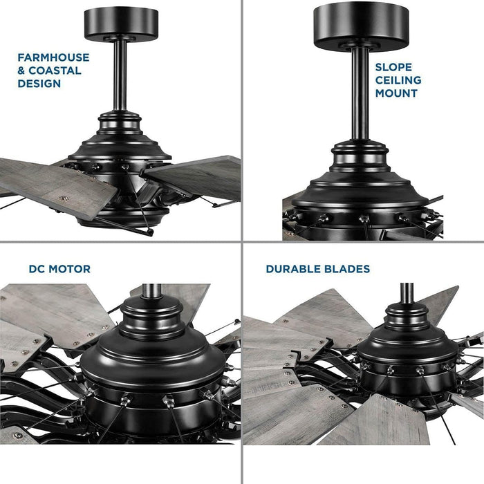 60 in. Big Matte Black Farmhouse Reversible Ceiling Fan, Mid Century Modern Ceiling Fan-13-ErisView