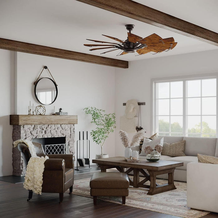 60 in. Big Matte Black Farmhouse Reversible Ceiling Fan, Mid Century Modern Ceiling Fan-39-ErisView