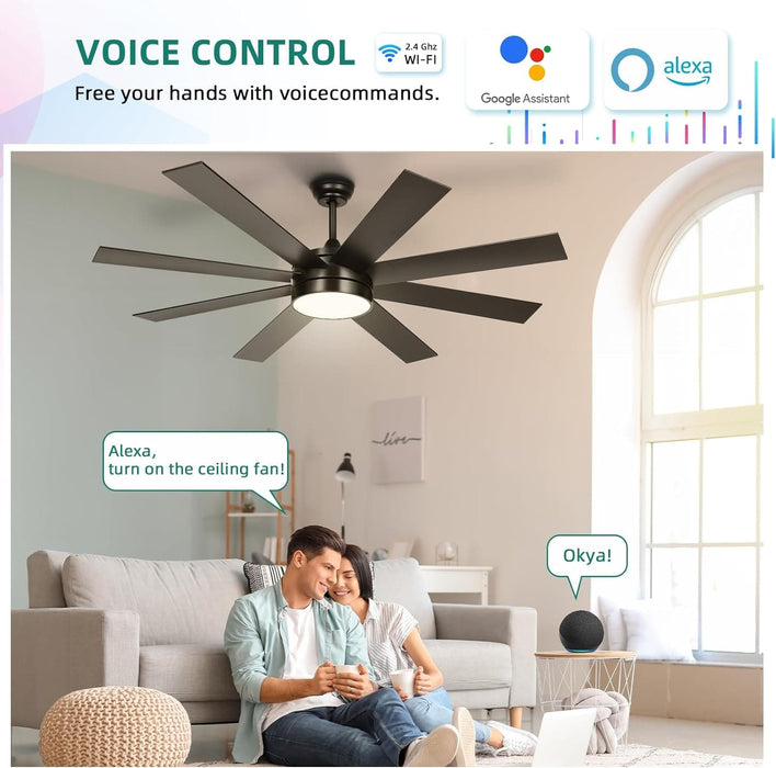 60 in. Black Ceiling Fan with Light and Remote APP Control, Quiet Ceiling Fans with Lights, Modern Smart Ceiling Fan, Compatible with Alexa-2-ErisView