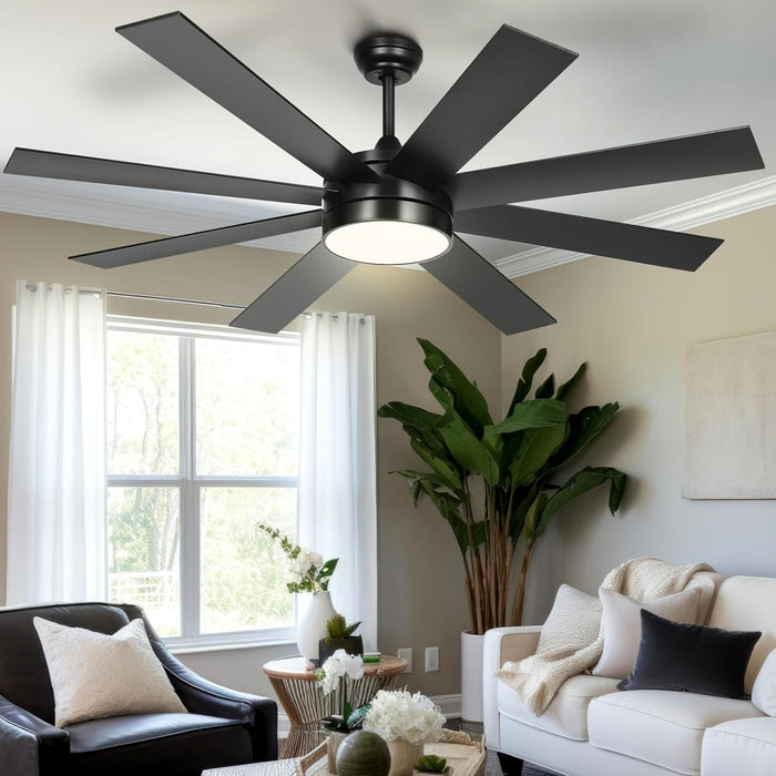 60 in. Black Ceiling Fan with Light and Remote APP Control, Quiet Ceiling Fans with Lights, Modern Smart Ceiling Fan, Compatible with Alexa-3-ErisView