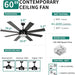60 in. Black Ceiling Fan with Light and Remote APP Control, Quiet Ceiling Fans with Lights, Modern Smart Ceiling Fan, Compatible with Alexa-4-ErisView