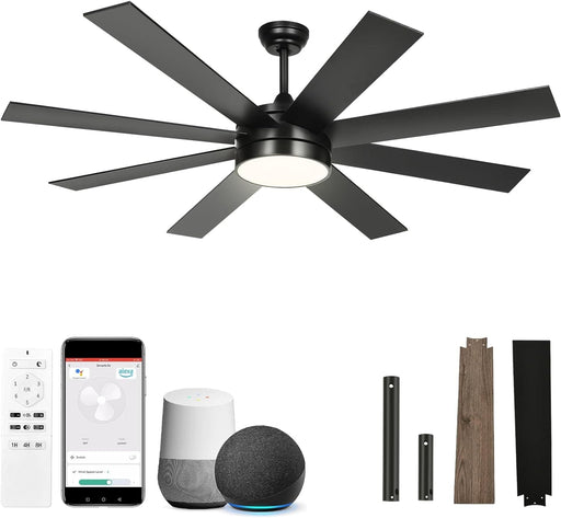 60 in. Black Ceiling Fan with Light and Remote APP Control, Quiet Ceiling Fans with Lights, Modern Smart Ceiling Fan, Compatible with Alexa-1-ErisView