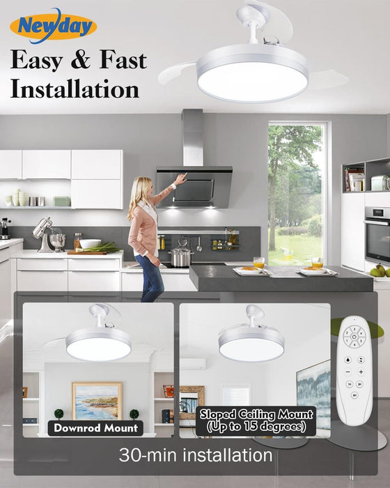 60 in. Black Ceiling Fan with Light and Remote Control, Dimmable 3 LED Ceiling Fan and Light, Modern Reversible DC Ceiling Fan for Living Room Bedroom-14-ErisView