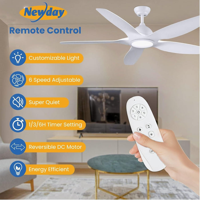 60 in. Black Ceiling Fan with Light and Remote Control, Dimmable 3 LED Ceiling Fan and Light, Modern Reversible DC Ceiling Fan for Living Room Bedroom-21-ErisView