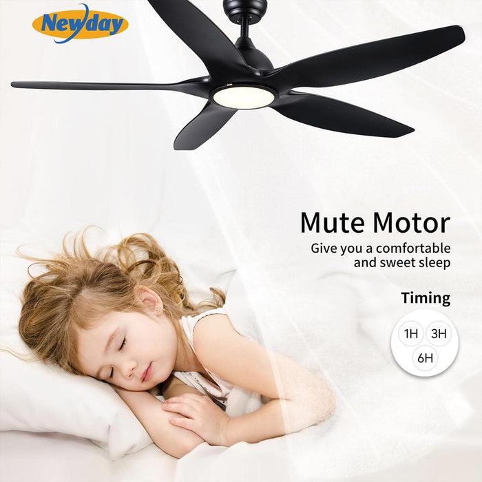 60 in. Black Ceiling Fan with Light and Remote Control, Dimmable 3 LED Ceiling Fan and Light, Modern Reversible DC Ceiling Fan for Living Room Bedroom-2-ErisView