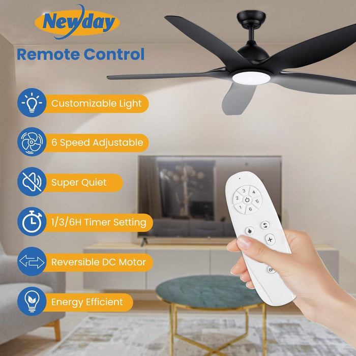 60 in. Black Ceiling Fan with Light and Remote Control, Dimmable 3 LED Ceiling Fan and Light, Modern Reversible DC Ceiling Fan for Living Room Bedroom-4-ErisView