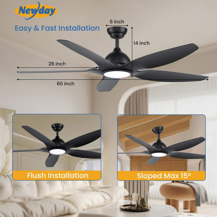 60 in. Black Ceiling Fan with Light and Remote Control, Dimmable 3 LED Ceiling Fan and Light, Modern Reversible DC Ceiling Fan for Living Room Bedroom-6-ErisView