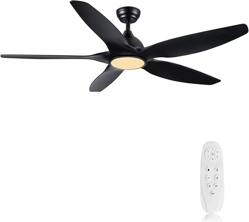 60 in. Black Ceiling Fan with Light and Remote Control, Dimmable 3 LED Ceiling Fan and Light, Modern Reversible DC Ceiling Fan for Living Room Bedroom-1-ErisView