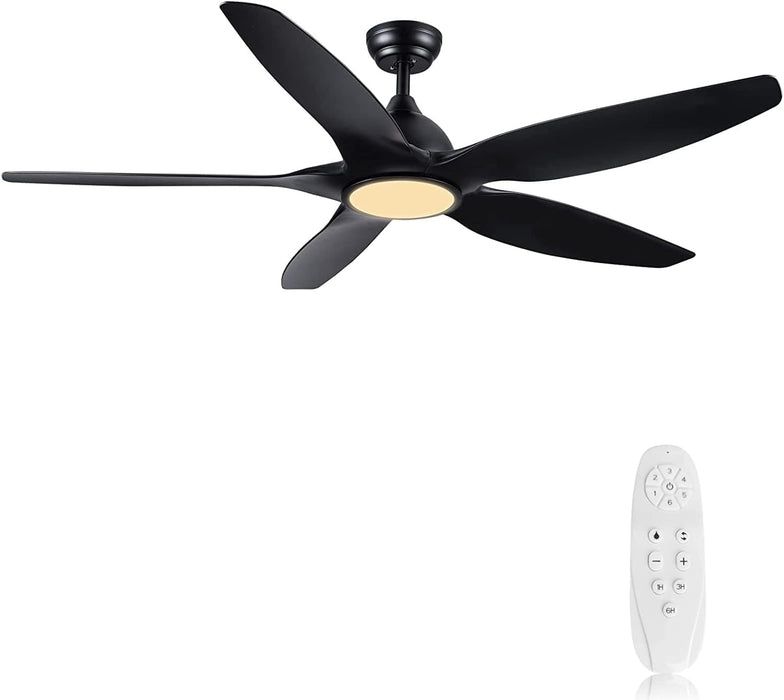 60 in. Black Ceiling Fan with Light and Remote Control, Dimmable 3 LED Ceiling Fan and Light, Modern Reversible DC Ceiling Fan for Living Room Bedroom-1-ErisView