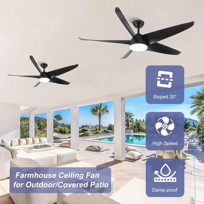 60 in. Black Ceiling Fan with Light and Remote, Modern Large Ceiling Fan for Patio, Farmhouse Reversible Ceiling Fan for Bedroom Living Room Office-3-ErisView