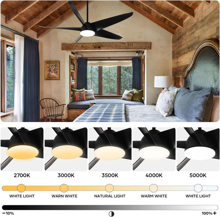 60 in. Black Ceiling Fan with Light and Remote, Modern Large Ceiling Fan for Patio, Farmhouse Reversible Ceiling Fan for Bedroom Living Room Office-4-ErisView