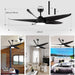 60 in. Black Ceiling Fan with Light and Remote, Modern Large Ceiling Fan for Patio, Farmhouse Reversible Ceiling Fan for Bedroom Living Room Office-5-ErisView